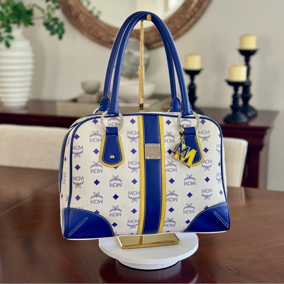 MCM Blue/Yellow Visetos Coated Large Bag - Picture 1 of 14